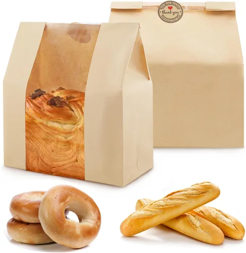 100 bolsas de pan de papel para pan casero, bolsa de papel para panadería para almacenamiento de envases de alimentos horneados, bolsa grande de pan