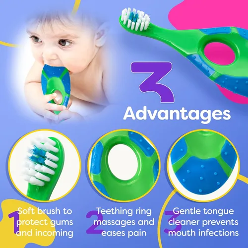 Vista 2 de Cepillo de dientes para bebés de 12 meses en adelante, cerdas suaves, cabezales de cepillo de tamaño infantil, cepillo de dientes para niños, fácil