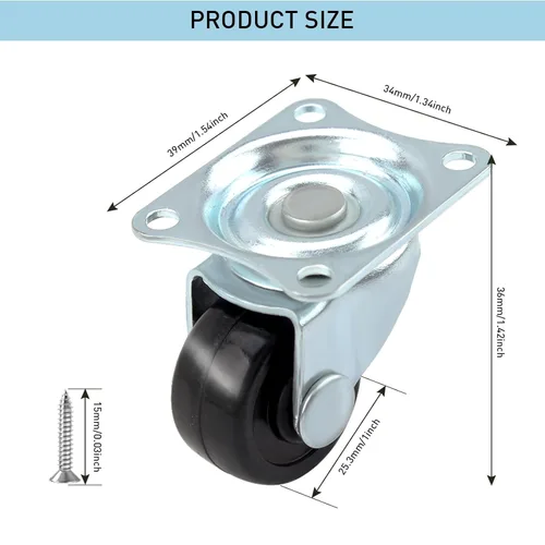 Vista 2 de HOWDIA 8 ruedas giratorias de perfil bajo de 1 pulgada, rueda de goma resistente con rodamiento y placa superior, por rueda de capacidad de 22