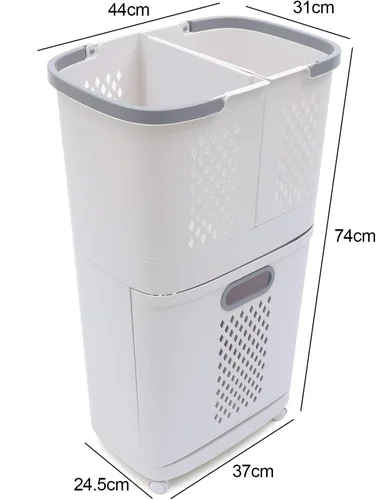 Vista 3 de Cesta de plástico para ropa sucia para el hogar, cesta de ropa con diseño dividido, cuerpo de cesta hueco y rueda universal