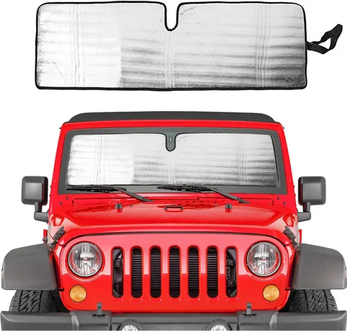 Savadicar Parasol para parabrisas para Jeep Wrangler TJ JK JKU 1997-2018, protector térmico, estructura laminada triple de papel de aluminio, color