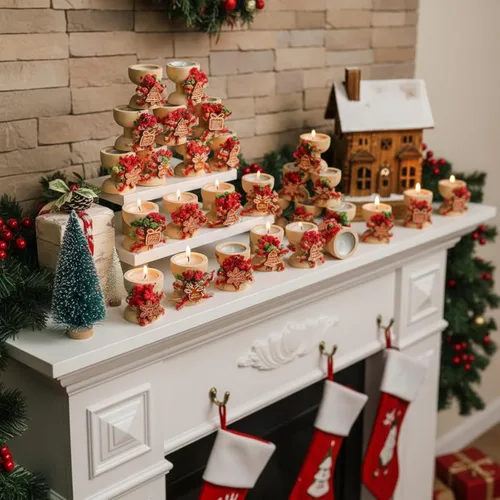 Vista 7 de Paquete de 25 velas de Navidad para regalo, tarro rústico de velas de Feliz Navidad, velas de té a granel con soporte de madera natural, decoración