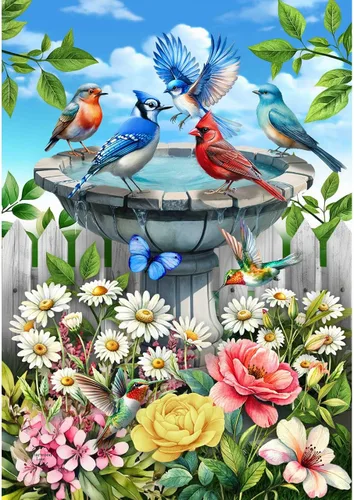 Briarwood Lane Bandera de jardín de primavera de 12 x 18 pulgadas para baño de pájaros al aire libre para jardín de primavera, banderas para