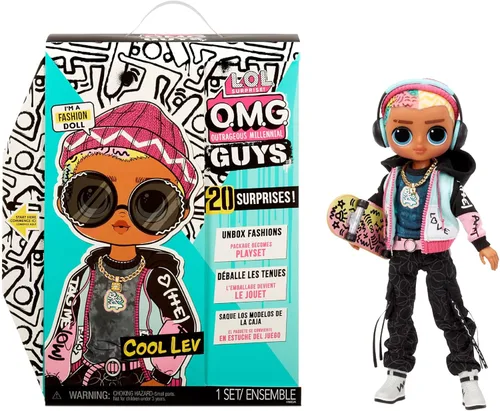 LOL Surprise OMG - Muñeco a la moda Cool Lev con 20 sorpresas que incluyen patineta y accesorios para múltiples cambios de ropa