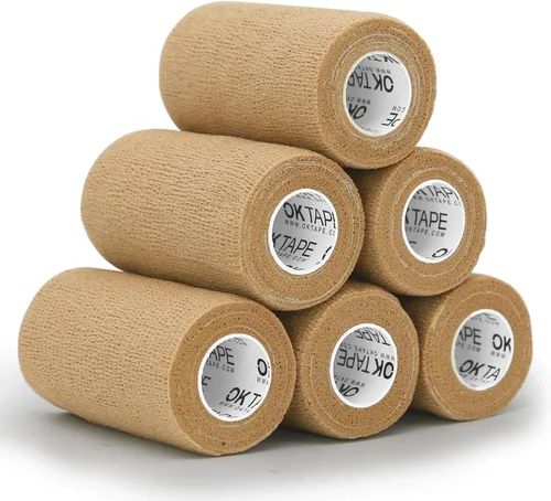 Vista 21 de OK TAPE Vendas Cohesivas Autoadherentes – 24 paquetes, 1 pulgada x 5 yardas, venda autoadhesiva no tejida para pulgar, dedo, muñeca, tobillo, cinta