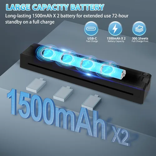 Vista 5 de Impresoras portátiles inalámbricas para viajes, mini impresora térmica Bluetooth sin tinta de 300 DPI compatible con Android, iOS y laptop