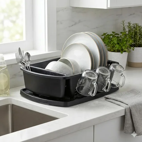 Vista 2 de Tribello - Escurridor de platos para fregadero, escurridor resistente de plástico duro, escurridor de platos para encimera de cocina con bandeja