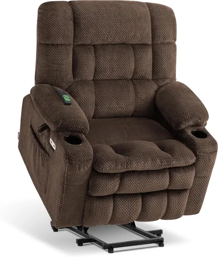 Vista 26 de MCombo Silla reclinable eléctrica de doble motor para personas mayores, silla elevadora plana con calor y masaje, silla elevadora pequeña, Beige
