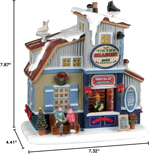 Vista 3 de Lemax Christmas Village Tis The Season Skate Rentals funciona con pilas Led -25883
