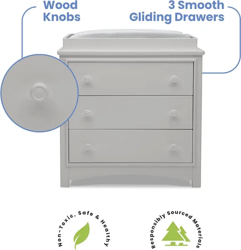 Vista 6 de Delta Children - Cómoda Perry de 3 cajones con cambiador encima y cajones entrelazados, color gris Moonstruck