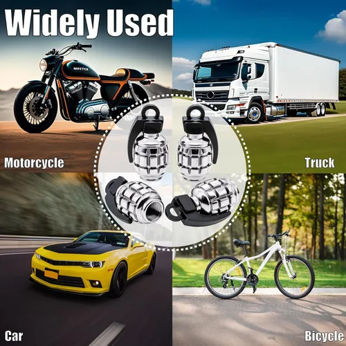 Vista 64 de 4 tapas de válvula de neumático, cubiertas universales de válvula de neumático de aleación de aluminio para automóviles, camiones, SUV, Negro