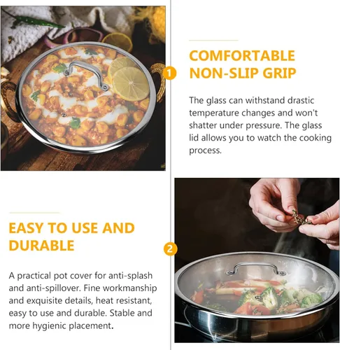 Vista 5 de DOITOOL Tapa de olla de vidrio templado de 13.11 pulgadas con mango de acero inoxidable resistente al calor, cubierta transparente gruesa