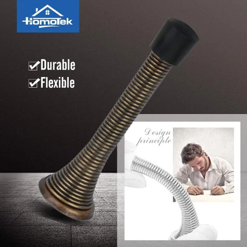 Vista 2 de HOMOTEK Paquete de 1 tope de puerta de resorte con parachoques de goma de 3-1/8", resorte flexible de servicio pesado, tope de puerta de pared