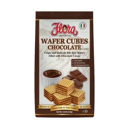 Flora - Cubos de obleas importados de chocolate | Obleas rellenas, crujientes y delicadas | Rellenas de crema de chocolate | Horno | 100% italianas