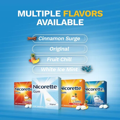 Vista 8 de Nicorette Goma de mascar de nicotina de 2 mg para dejar de fumar, ayuda original sin sabor para dejar de fumar, 340