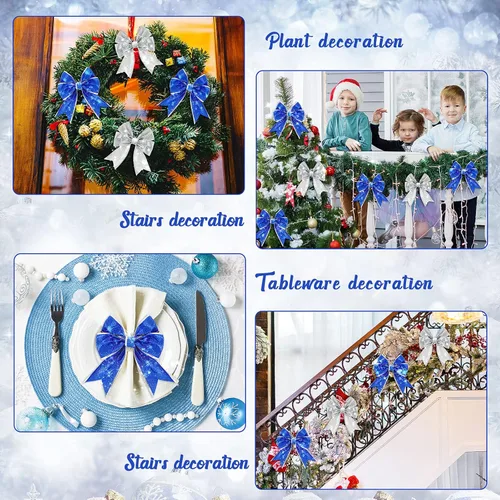 Vista 4 de 2 rollos de cinta de 20 yardas con borde de alambre de Navidad de 2.5 pulgadas, cintas de regalo para envolver regalos, cinta decorativa para árbol