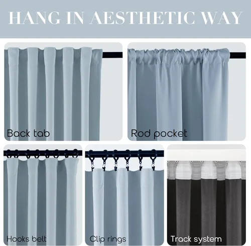 Vista 37 de SHINELAND Cortinas opacas de arándano borgoña de 102 pulgadas de largo, juego de 2 paneles para puerta corrediza de cristal, sala de estar, cortinas