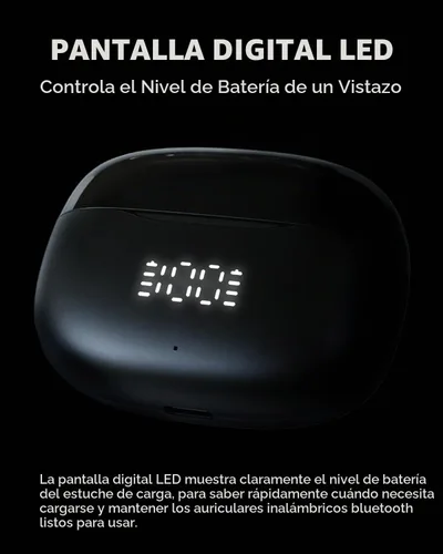 Vista 4 de Auriculares inalámbricos T8 Bluetooth con micrófono, pantalla de alimentación LED, graves profundos, auriculares ergonómicos intrauditivos Negro