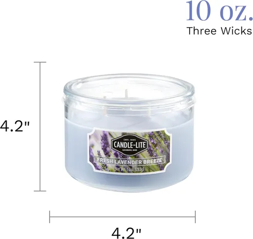 Vista 5 de CANDLE-LITE Fragancia perfumada fresca de brisa de lavanda, una vela de aromaterapia de 3 mechas de 10 onzas con 20-40 horas de tiempo