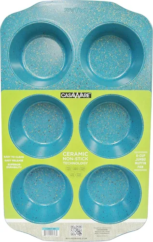 casaWare Molde para magdalenas Jumbo de 6 tazas con revestimiento de cerámica antiadherente (granito azul)