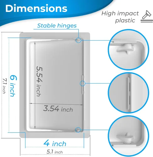 Vista 2 de Panel de acceso para paneles de yeso, 4 x 6 pulgadas, cubierta de orificio de pared, puerta de acceso, panel de acceso de fontanería para paneles
