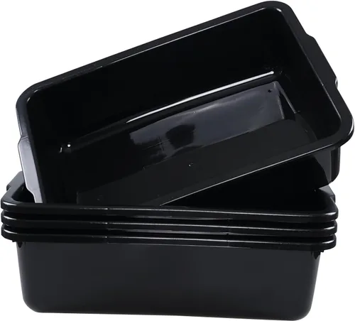 Vista 2 de Sadstory - Tina de autobús comercial de plástico negro, caja de autobús grande de plástico de 35 L, 4 paquetes