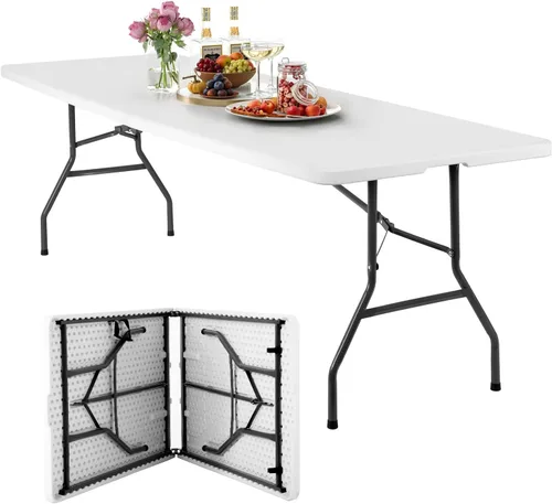 Vista 11 de FDW Mesa plegable de 6 pies, mesa portátil plegable de plástico para fiesta de picnic con asa de transporte (blanco, 6 pies)