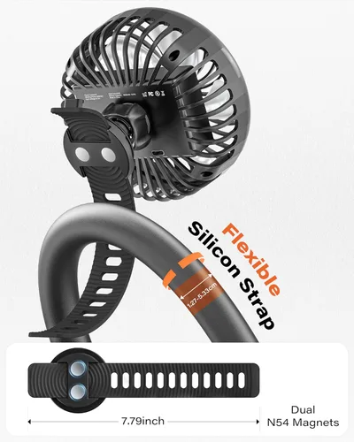 Vista 4 de A2C Ventilador de gimnasio recargable para bicicleta Peloton y bicicleta estática - Ventilador portátil de 4000 mAh con correa ajustable, 3