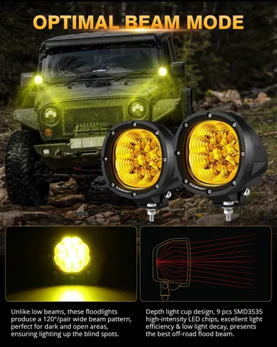 Vista 2 de Auxbeam Luces LED redondas de 4 pulgadas para todo terreno + barra de luz estroboscópica de 3 pulgadas, blanco ámbar, 6 modos, 4 luces de conducción