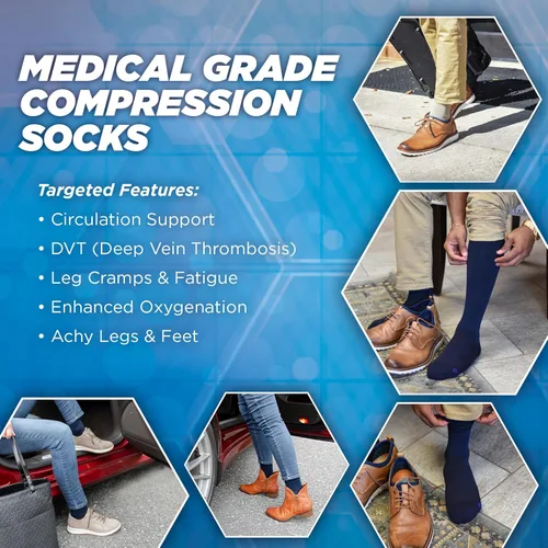 Vista 3 de OrthoSleeve - Calcetines de compresión de grado médico para hombres y mujeres, 15-20 mmHg (L, bronceado)