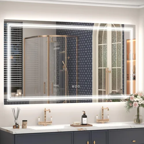 Vista 35 de Espejo de baño LED de 20x28 pulgadas, espejo de tocador con luces, espejo retroiluminado y con luz frontal para la pared, regulable, antivaho, a