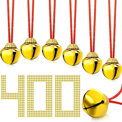 Collar de cascabel de Navidad a granel grande de campana dorada en cadena roja, collares de Navidad para niños y mujeres, regalos de fiesta, bolsas