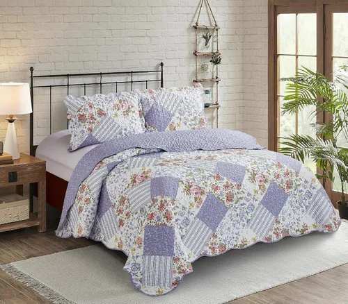 Vista 55 de Brilliant Sunshine Juego de edredón de 3 piezas con 2 fundas de almohada, colcha reversible, colcha suave y ligera, para todas las estaciones, Gris
