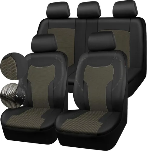 Vista 8 de CAR-GRAND Fundas de asiento de automóvil de cuero solo delanteras, fundas de asiento de malla de aire transpirable, protector de asiento universal