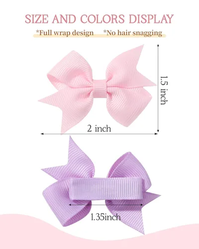 Vista 2 de doboi 60 pinzas para el pelo de bebé de 2 pulgadas, lazos pequeños totalmente forrados de grogrén, cinta sólida, mini lazos para niñas