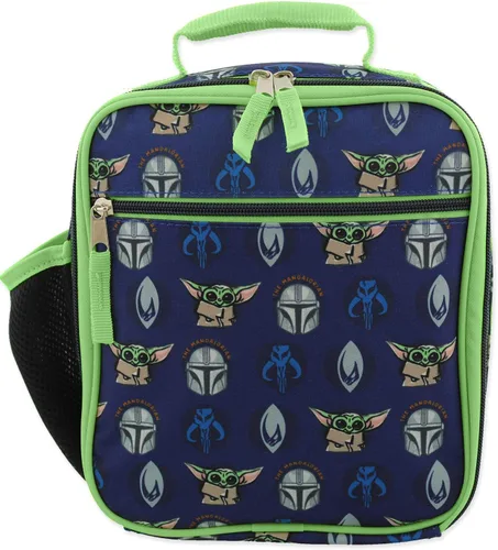 Star Wars Mandalorian Baby Yoda - Lonchera escolar con aislamiento suave para niños y niñas (tamaño único, azul/verde)