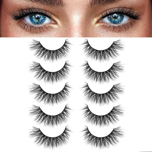 Vista 7 de Pestañas postizas naturales – Pestañas postizas suaves y onduladas de visón sintético de 0.394 pulgadas (0.433 in), pestañas rizadas 3D – aspecto