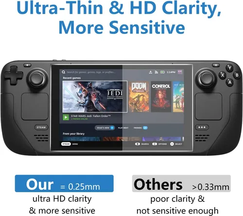 Vista 3 de Mooroer Protector de pantalla de Steam Deck 3 unidades protector de pantalla de vidrio templado 9H para Steam Deck 2022 7 pulgadas protector