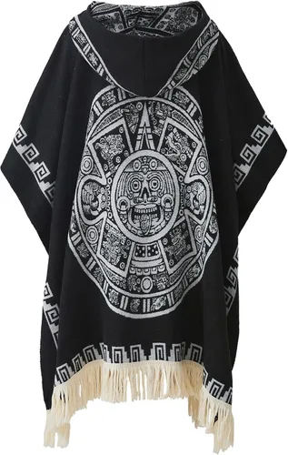 Vista 2 de Poncho mexicano sarape con capucha para hombres, estilo vintage, azteca, hippie, a rayas, occidental, manta poncho suéter sin mangas, disfraz de capa