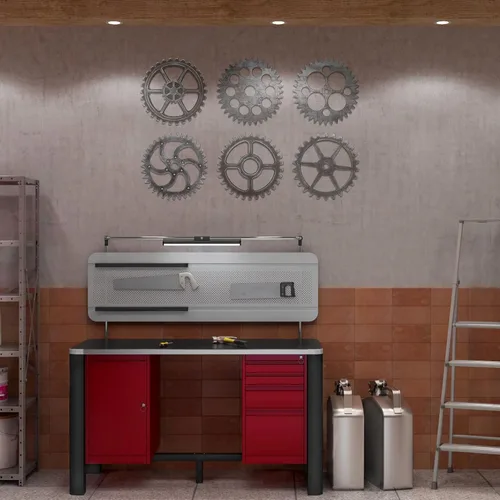 Vista 6 de 6 piezas de decoración de pared Steampunk de madera, rueda de engranajes steampunk, decoración industrial de pared de 10 pulgadas, combinación