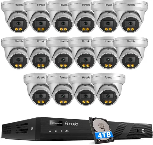 Vista 10 de Sistema de cámara de seguridad PoE 4K, 6 cámaras domo de vigilancia IP con cable de 8MP con detección de vehículos personales, luces duales