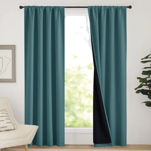 Vista 69 de NICETOWN Biscotti Beige 100% Cortinas opacas de 45" de largo para cocina, bolsillo con varilla para sótano completamente opaco, cortinas térmicas