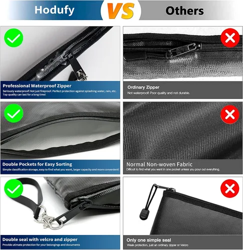 Vista 3 de Bolsa de dinero ignífuga (2000℉), bolsas de documentos ignífugas, bolsa de efectivo bancario con cremallera y correa, adecuada para documentos A5