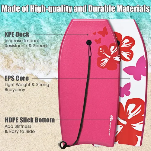 Vista 2 de Goplus Tabla de cuerpo ligera de 41/37/33 pulgadas para playa, tabla de surf con núcleo EPS, cubierta XPE, parte inferior lisa de HDPE, correa