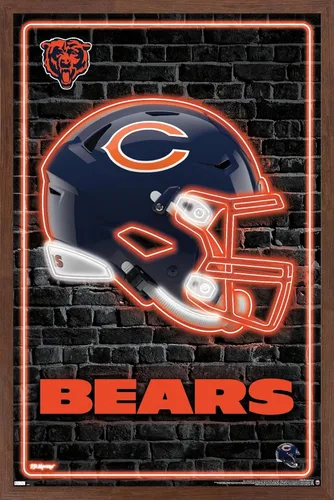 NFL Chicago Bears - Póster de pared con casco neón 23, 34 pulgadas de largo x 22.4 pulgadas de ancho, versión enmarcada de caoba
