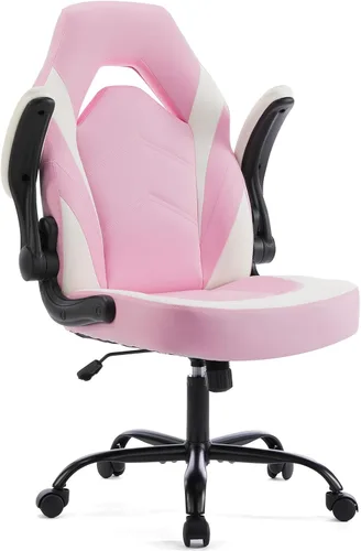 Vista 11 de Sweetcrispy - Silla de escritorio para juegos de computadora, ergonómica, cómodo soporte lumbar, piel sintética, reposabrazos abatibles, ajustable