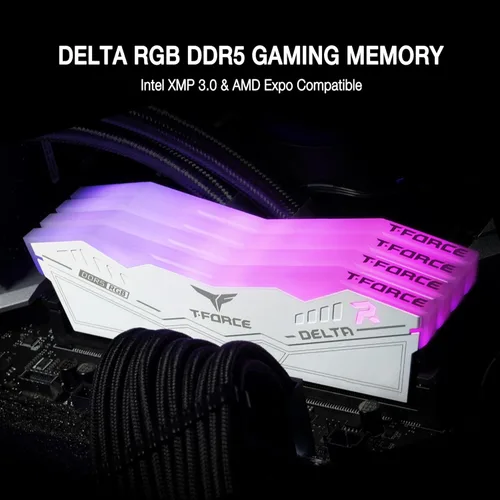 Vista 2 de TEAMGROUP T-Force Delta RGB DDR5 Ram 32 GB Kit (2 x 16 GB) 7200 MHz (PC5-57600) CL34 Módulo de memoria de escritorio Ram (blanco) para chipset serie