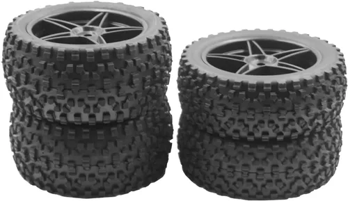 Vista 5 de 4 unidades de ShareGoo llantas de rueda hexagonal de 12 mm con 5 radios, neumáticos de goma de gran agarre delanteros y traseros con esponja 88 mm