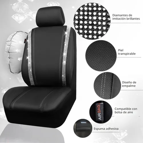 Vista 3 de CAR PASS - Funda de asiento de cuero con diamantes, para 2 asientos delanteros interiores, impermeable, universal, para el 95% de autos, camiones