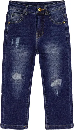 KIDSCOOL SPACE Pantalones de mezclilla rasgados con banda elástica para niños pequeños Azul-2271